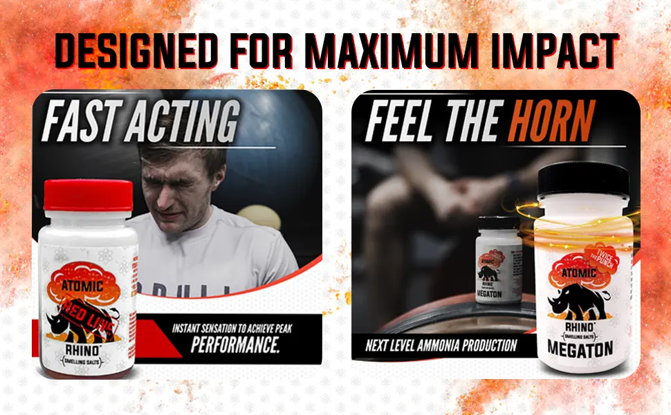 Atomic Rhino Smelling Salts Red Line Ultra Strong Aqua Ammonia - people experiencing the fast acting and strong smelling ammonia, feel the horn
