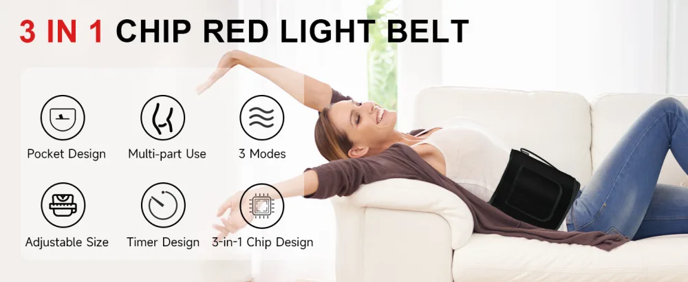 Red Light Lamp Belt Near Infrared Light with 105pcs 3 in 1 Chip Designed LEDs Portable for Home/Office/Trip with No Case - red light belt