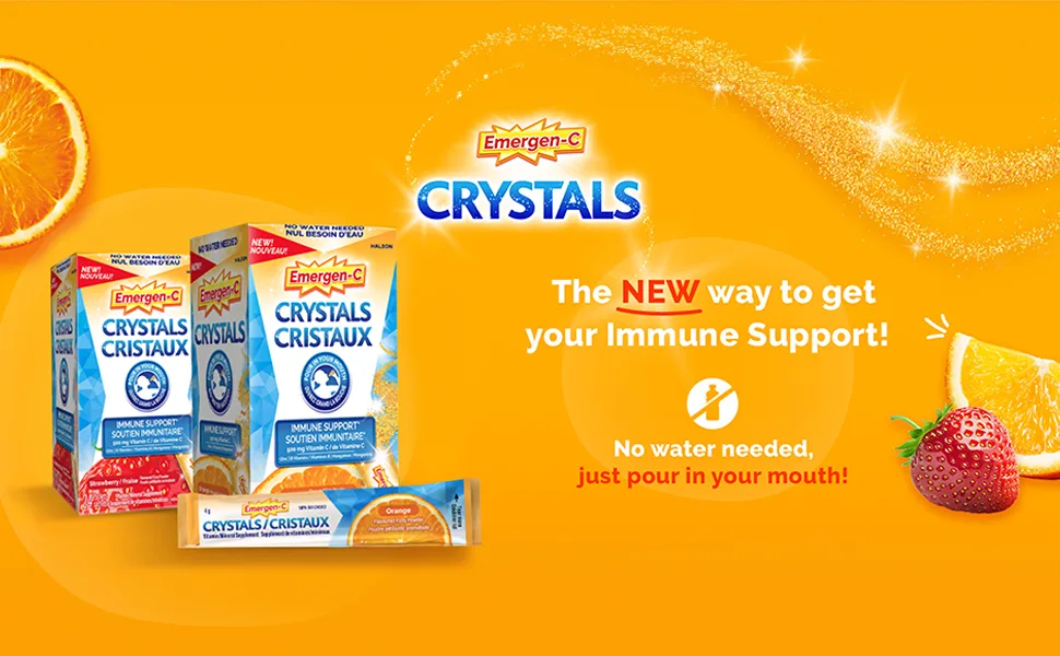 Emergen-C Crystals On-The-Go Immune Support Supplement with Vitamin C Zinc B Vitamins & Manganese Strawberry Flavour 24 Packets - emergenc crystals