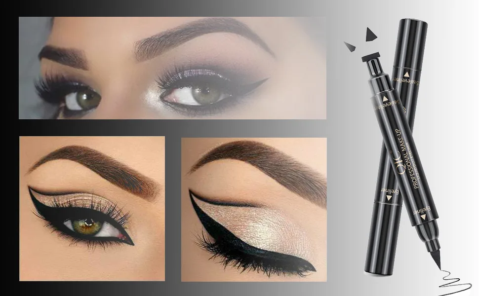 Winged Eyeliner Stamp TEOYALL Wing Long Lasting Liquid Eye liner Pen Waterproof Smudgeproof and Sweatproof 2 Pack Dual Ended Pencil (Thick&Thin) - eyeliner stamp