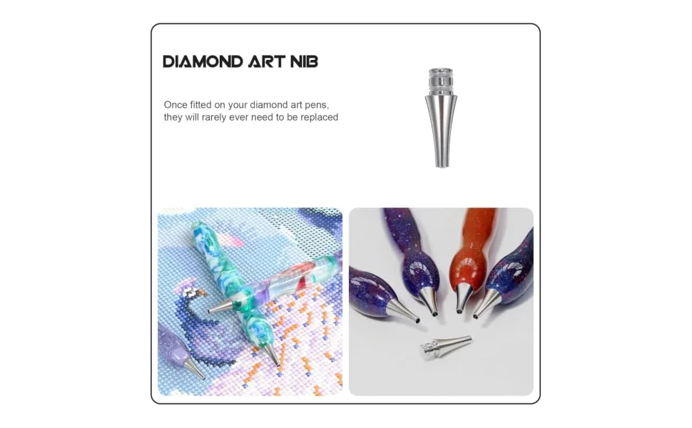 SEWACC Rhinestone Sticky Pen Tips 6pcs Cases Nail Embroidery Drill Art Tool Point for Steel Tips Pen Replacement Diy Heads 2.2X0.5cm - product information 6
