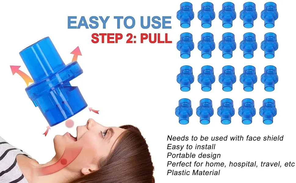 20pcs CPR Filtering Mask Accessory Professional Cardiopulmonary Resuscitation Face Shield Replacement One Way Valve Mouthpower to Breathe Resuscitator (Blue) - product information 2