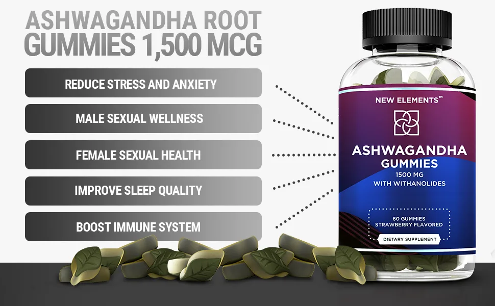 Ashwagandha Gummies 1500mg Contains Withanolides Extract - 100% Organic Pure Ashwagandha Supplement - Ashwagandha gummies