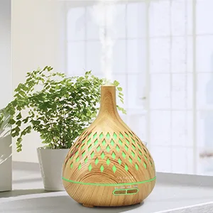 ASAKUKI Essential Oil Diffuser with Remote Control, 400ml Cool Mist Humidifier, 16 Hours Operation Aroma Diffuser with Waterless Safety Switch & 14 LED Colors 01-yellow Wood Grain - aroma diffuser