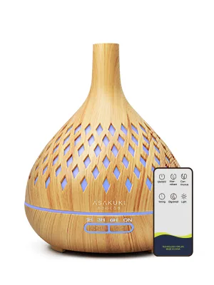 ASAKUKI Essential Oil Diffuser with Remote Control, 400ml Cool Mist Humidifier, 16 Hours Operation Aroma Diffuser with Waterless Safety Switch & 14 LED Colors 01-yellow Wood Grain - asakuki diffuser
