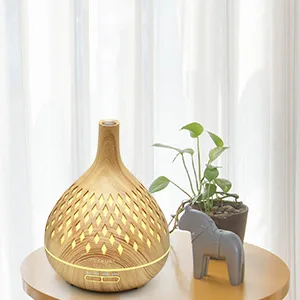 ASAKUKI Essential Oil Diffuser with Remote Control, 400ml Cool Mist Humidifier, 16 Hours Operation Aroma Diffuser with Waterless Safety Switch & 14 LED Colors 01-yellow Wood Grain - diffuser for bedroom