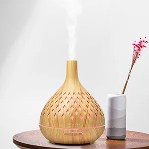 ASAKUKI Essential Oil Diffuser with Remote Control, 400ml Cool Mist Humidifier, 16 Hours Operation Aroma Diffuser with Waterless Safety Switch & 14 LED Colors 01-yellow Wood Grain - oil diffuser