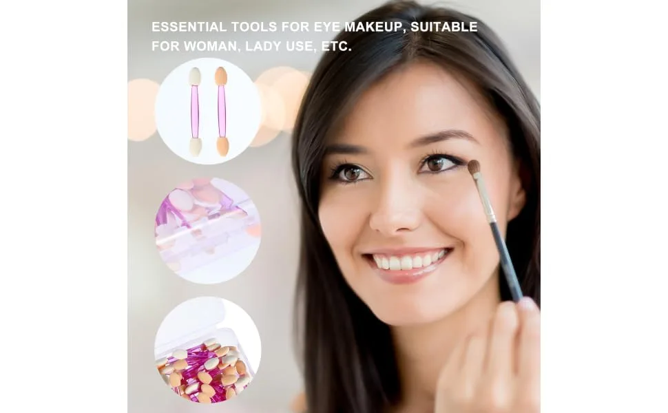 Gogogmee 100pcs Double Ended Eyeshadow Brush Cosmetic Applicators Makeup Brush Sponge Brush Make up Plastic - product information 5