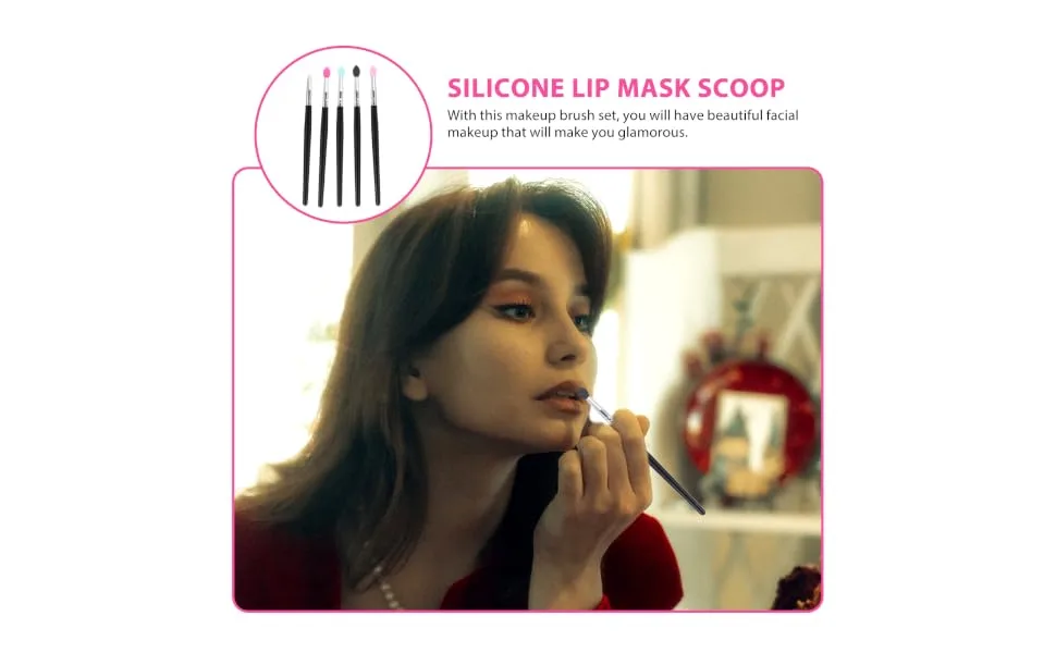 Outanaya 5pcs Silicone Eyeshadow Brush Cosmetic Lipstick Brush Make up Sponges Lip Balm Applicator - product information 2