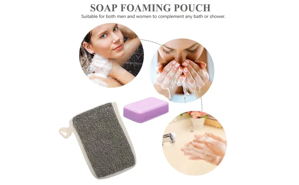 WOONEKY 2pcs Black Linen Soap Bag Bubble Making Net Pouch Bath Loofah Soap Net Bag Soap Saver Pocket Flax - product information 1
