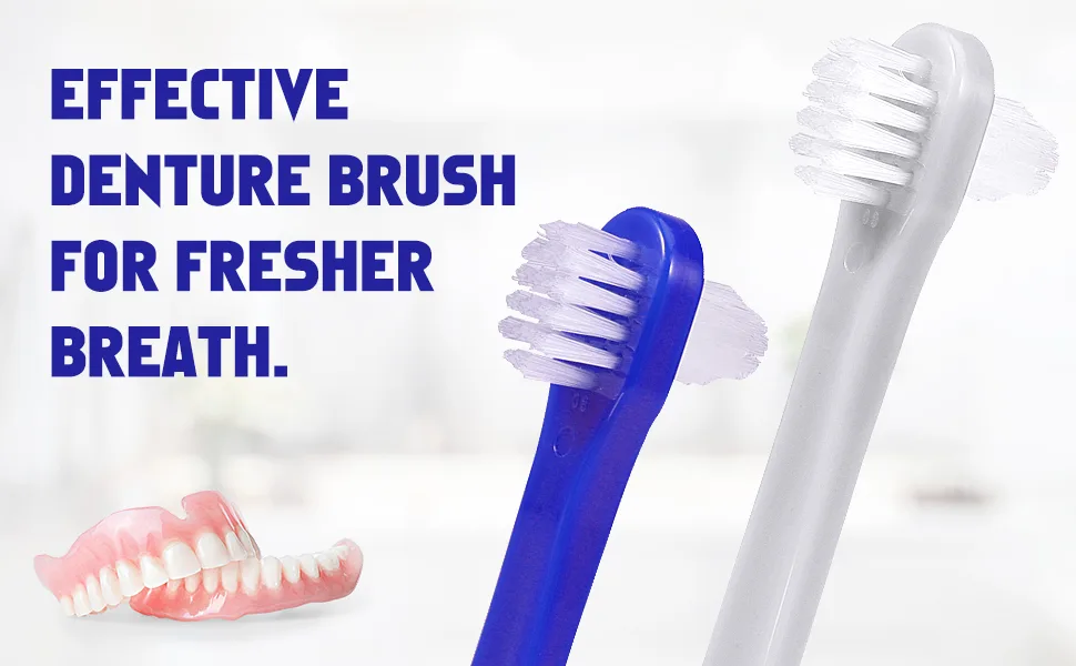 Artibetter 2Pcs Denture Brushes Double-sided False Teeth Toothbrush Denture Cleaning Tool (White + Blue) - Denture Brushes