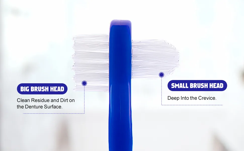 Artibetter 2Pcs Denture Brushes Double-sided False Teeth Toothbrush Denture Cleaning Tool (White + Blue) - Denture Brushes