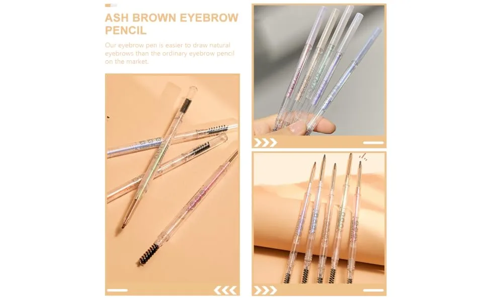 Gogogmee 5pcs Brow Pencils with Brush Brown Eyebrow Pencil Hair Double Bun Eyebrow Makeup Pencils Plastic - product information 3