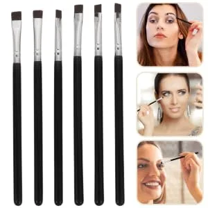 Outanaya 6pcs Flat Eyebrow Brush Makeup Brush Eyeshadow Brush Eyeliner Brush Makeup Tool Wooden Handle - product information 3