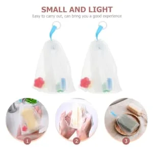 BIUDECO 2pcs Foaming Net Soap Mesh Pouches Soap Exfoliating Pouch Foam Face Wash Mesh Soap Pe White - product information 1