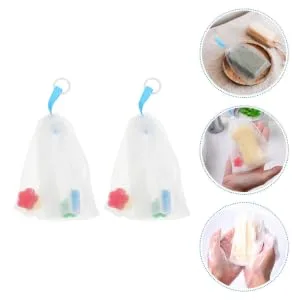 BIUDECO 2pcs Foaming Net Soap Mesh Pouches Soap Exfoliating Pouch Foam Face Wash Mesh Soap Pe White - product information 3