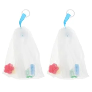 BIUDECO 2pcs Foaming Net Soap Mesh Pouches Soap Exfoliating Pouch Foam Face Wash Mesh Soap Pe White - product information 5