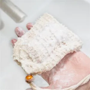 WOONEKY 4pcs Handmade Soap Bag Natural Sisal Soap Saver Soap Pouch Mesh Bags Cotton Linen White - product information 1