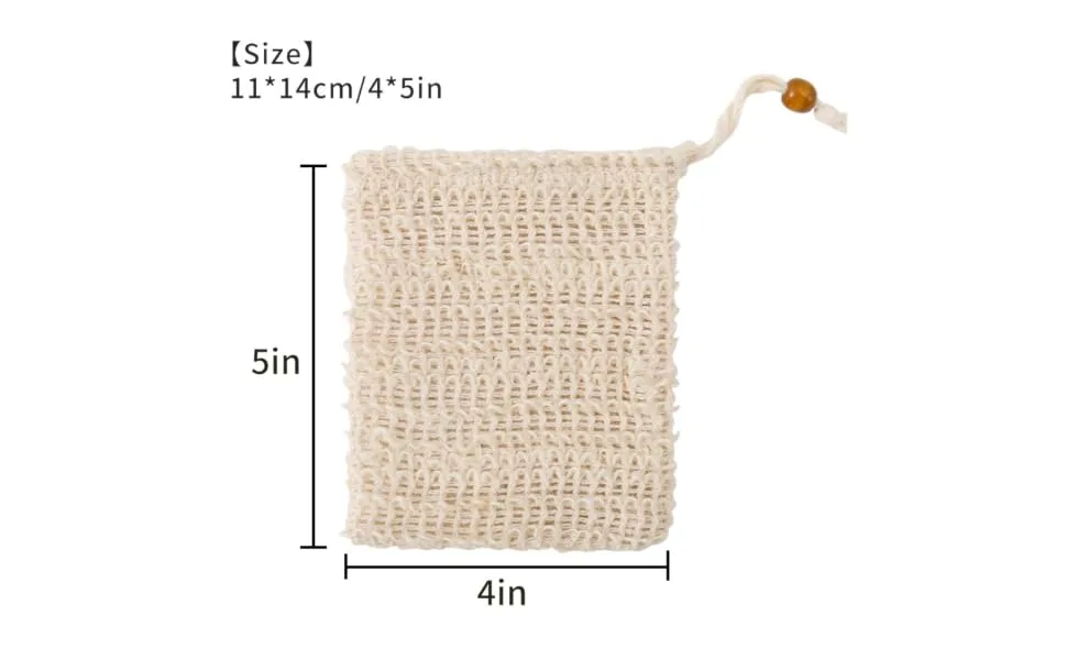 WOONEKY 4pcs Handmade Soap Bag Natural Sisal Soap Saver Soap Pouch Mesh Bags Cotton Linen White - product information 2