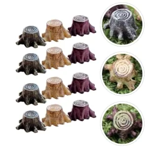 Gogogmee 12pcs Small Stump Stool Terrarium Decor Mini Garden Figurines Root Stump Ornament Retro Decor Resin - product information 3
