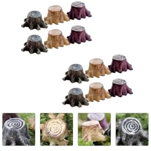 Gogogmee 12pcs Small Stump Stool Terrarium Decor Mini Garden Figurines Root Stump Ornament Retro Decor Resin - product information 4