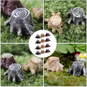 Gogogmee 12pcs Small Stump Stool Terrarium Decor Mini Garden Figurines Root Stump Ornament Retro Decor Resin - product information 5