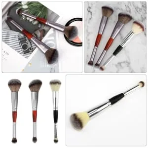 Outanaya 3pcs Double-ended Makeup Brush Eyeshadow Brush Double Head Brush Foundation Artificial Fiber - product information 1