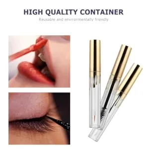 Outanaya 3pcs Makeup Bottle Empty Eyeliner Bottle Mascara Clear Mascara Tube Lip Gloss Clear Golden Plastic - product information 2