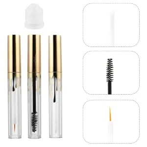 Outanaya 3pcs Makeup Bottle Empty Eyeliner Bottle Mascara Clear Mascara Tube Lip Gloss Clear Golden Plastic - product information 4