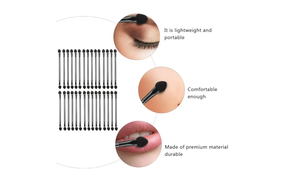 Outanaya 30pcs Double Ended Eyeshadow Brush Makeup Tool Beauty Eyeshadow Brush Sponge Black Artificial Fiber - product information 5
