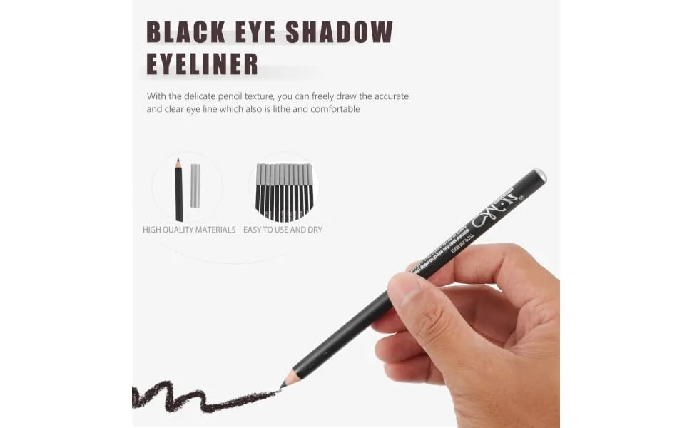 Outanaya 12pcs Black Eyeliner 1 Practical Eyeliners Makeup Accessory Waterproof Eyeliner Pencil Wood - product information 6