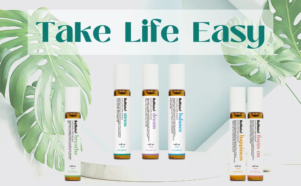 Aromatherapy Oils Roll On Set, Essential Oil Blends (Dream with Stress, Balance) for Deep Relaxing - by benatu Relax Scent - take life easy