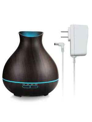 Aromatherapy Essential Oil Diffuser Humidifier 550ml 12 Hours High Mist Output for Large Room, Home, Waterless Auto-Off, 7 Color LED Lights Wood Grain Cool Mist Humidifier Ultrasonic Diffusers Dark Brown - black diffuser plus