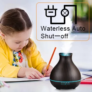 Aromatherapy Essential Oil Diffuser Humidifier 550ml 12 Hours High Mist Output for Large Room, Home, Waterless Auto-Off, 7 Color LED Lights Wood Grain Cool Mist Humidifier Ultrasonic Diffusers Dark Brown - Waterless Auto off
