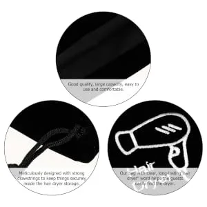 Gogogmee 5 Pcs Hair Dryer Storage Bag Cotton Drawstring Bags Drawstring Makeup Bag Sack Flannel Black - product information 1