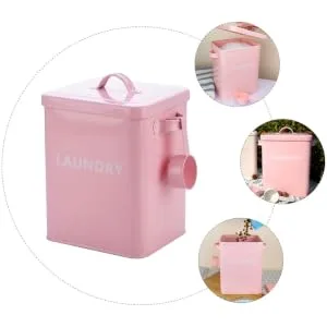 COOLHIYA 1pc Washing Storage Sealing Storage Case Laundry Room Trash Can Iron Pink - product information 3