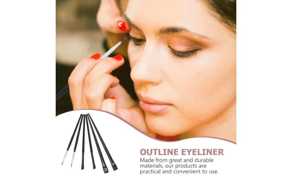 Outanaya 6pcs Eyeliner Makeup Brush Eyeliner Brushes Fine Point Eye Brush Eyeshadow Black Rayon Wooden Handle - product information 6