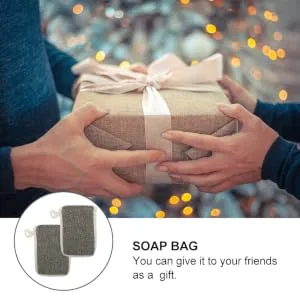PLAFOPE 2pcs Black Linen Soap Bag Soap Mesh Pouch Bar Soap Pouch Drawstring Soap Bag Soap Mesh Holder Flax - product information 5