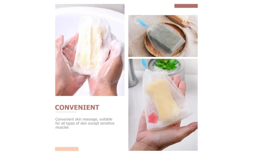 Gogogmee 2pcs Foaming Net Exfoliating Soap Body Shower Scrubber Bag Soap Bar Mesh Bag White or - product information 5