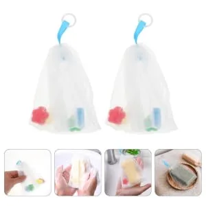 Gogogmee 2pcs Foaming Net Exfoliating Soap Body Shower Scrubber Bag Soap Bar Mesh Bag White or - product information 6