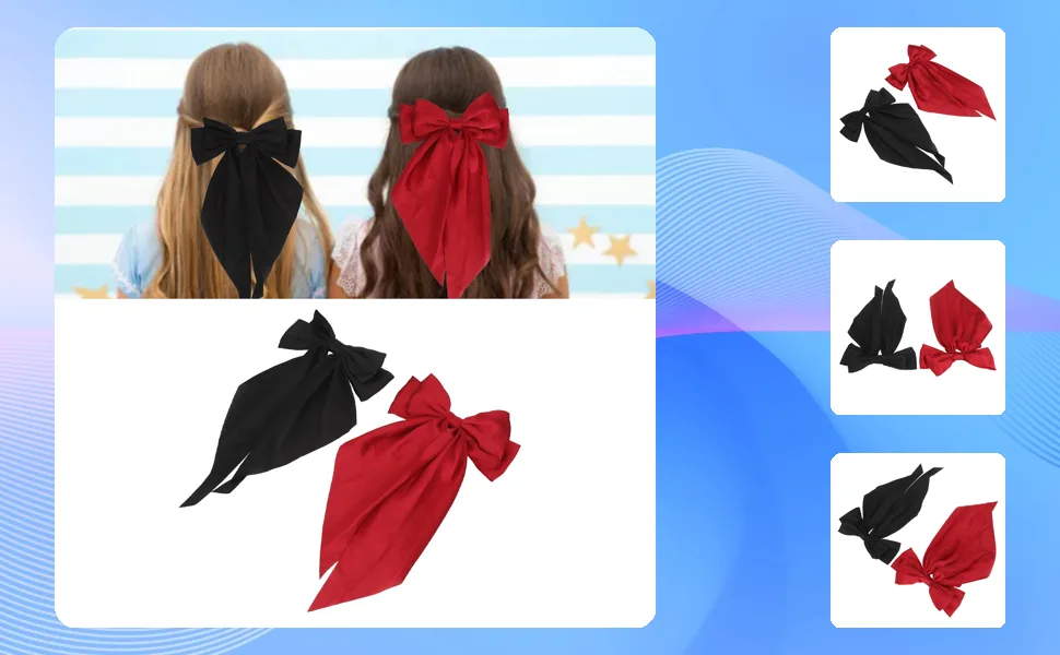 2pcs Oversized Long Tail Hair Bowknot Soft Accessories Large Ribbon Black Red for Dating Parties - 1410240006811-1