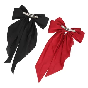 2pcs Oversized Long Tail Hair Bowknot Soft Accessories Large Ribbon Black Red for Dating Parties - 1410240006811-2