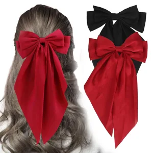2pcs Oversized Long Tail Hair Bowknot Soft Accessories Large Ribbon Black Red for Dating Parties - 1410240006811-3