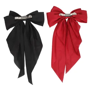 2pcs Oversized Long Tail Hair Bowknot Soft Accessories Large Ribbon Black Red for Dating Parties - 1410240006811-3