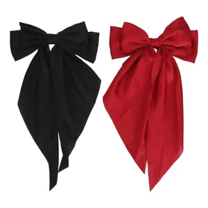 2pcs Oversized Long Tail Hair Bowknot Soft Accessories Large Ribbon Black Red for Dating Parties - product information 2