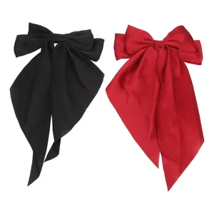 2pcs Oversized Long Tail Hair Bowknot Soft Accessories Large Ribbon Black Red for Dating Parties - product information 3