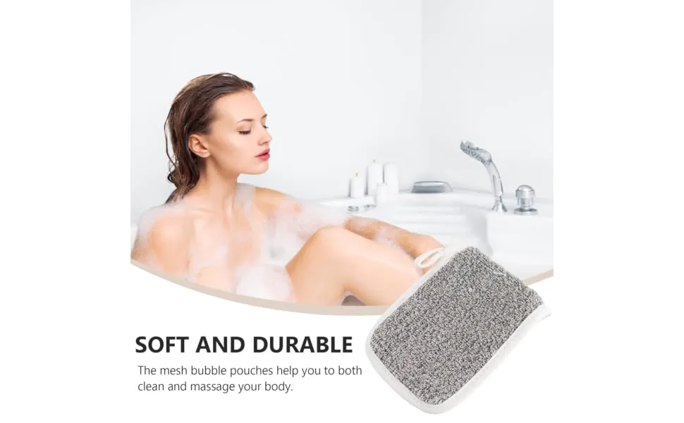 HAPINARY 5pcs Flip Soap Foam Net Scrub Exfoliating Bags Bath Accessory Foaming Pouches Khaki Cotton Linen - product information 5