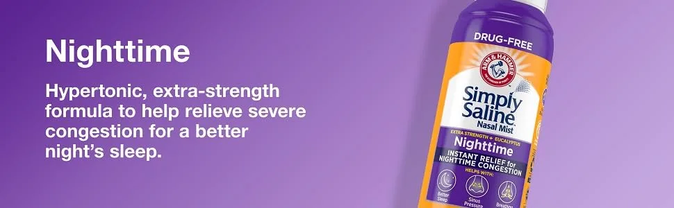 ARM & HAMMER Simply Saline Nighttime Nasal Mist 4.6oz- Instant Relief for SEVERE Congestion- One 4.6oz Bottle - Nighttime