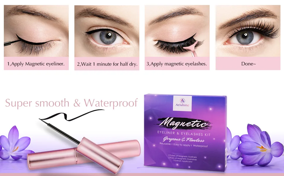 Arishine Magnetic Eyeliner and Lashes Kit, Magnetic Eyeliner for Magnetic Lashes Set, With Reusable Lashes 5 Pairs 8 Piece Set - product information 7