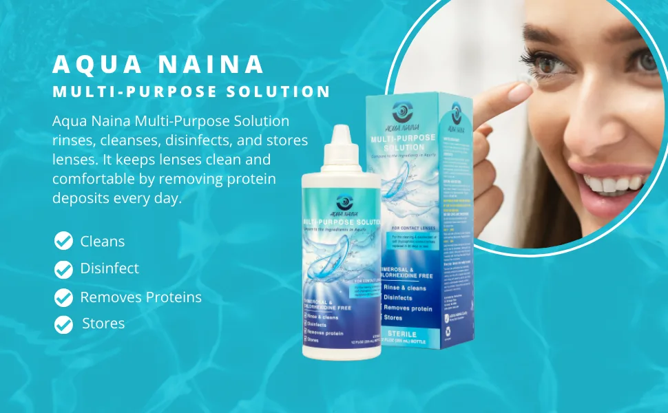 Aqua Naina (2 Pack) 12 Fl Oz | Contact Lens Solution | Cleaning and Disinfecting Multi-Purpose Solution | Convenient Everyday Lens Hygiene and Eye Care - MPS Main 1